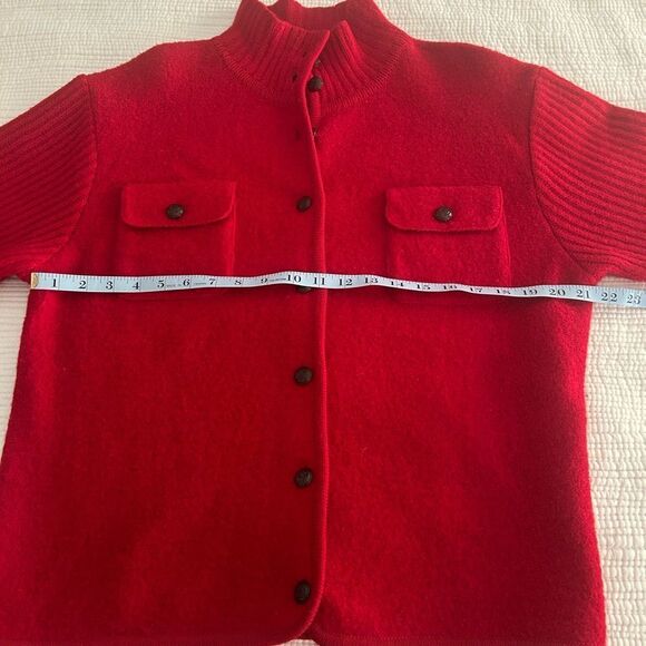 Tally Ho Women’s Red 100% Wool Button Up Cardigan Size Large Petite Vintage - Picture 6 of 11